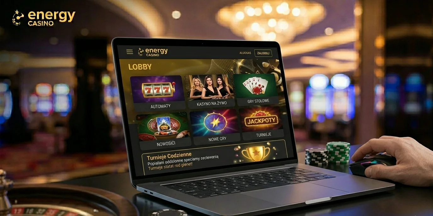 Lobby gier w Energy Casino — widok na kategorie automatów